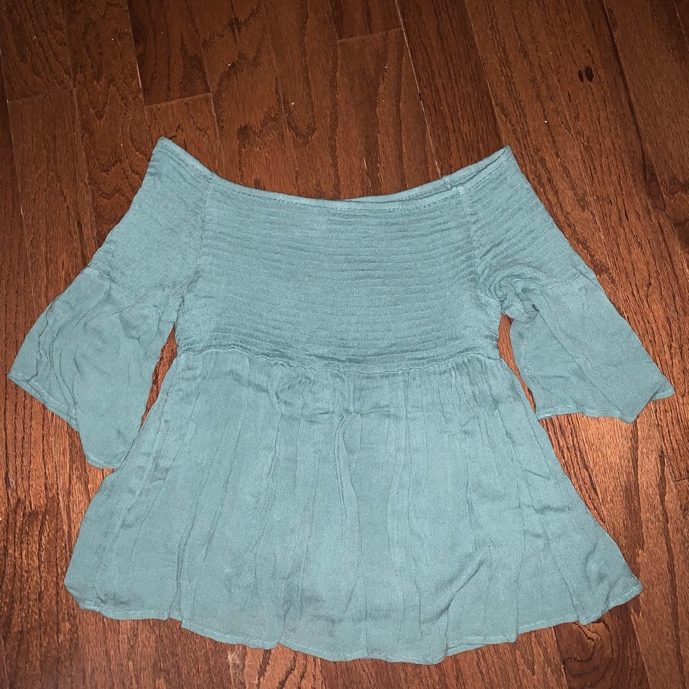 Green off-the-shoulder top